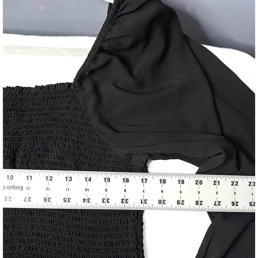 Gap Babydoll Puff Sleeve Smocked Mini Dress 2XL Black Square Neck Milk Maid - Picture 6 of 14